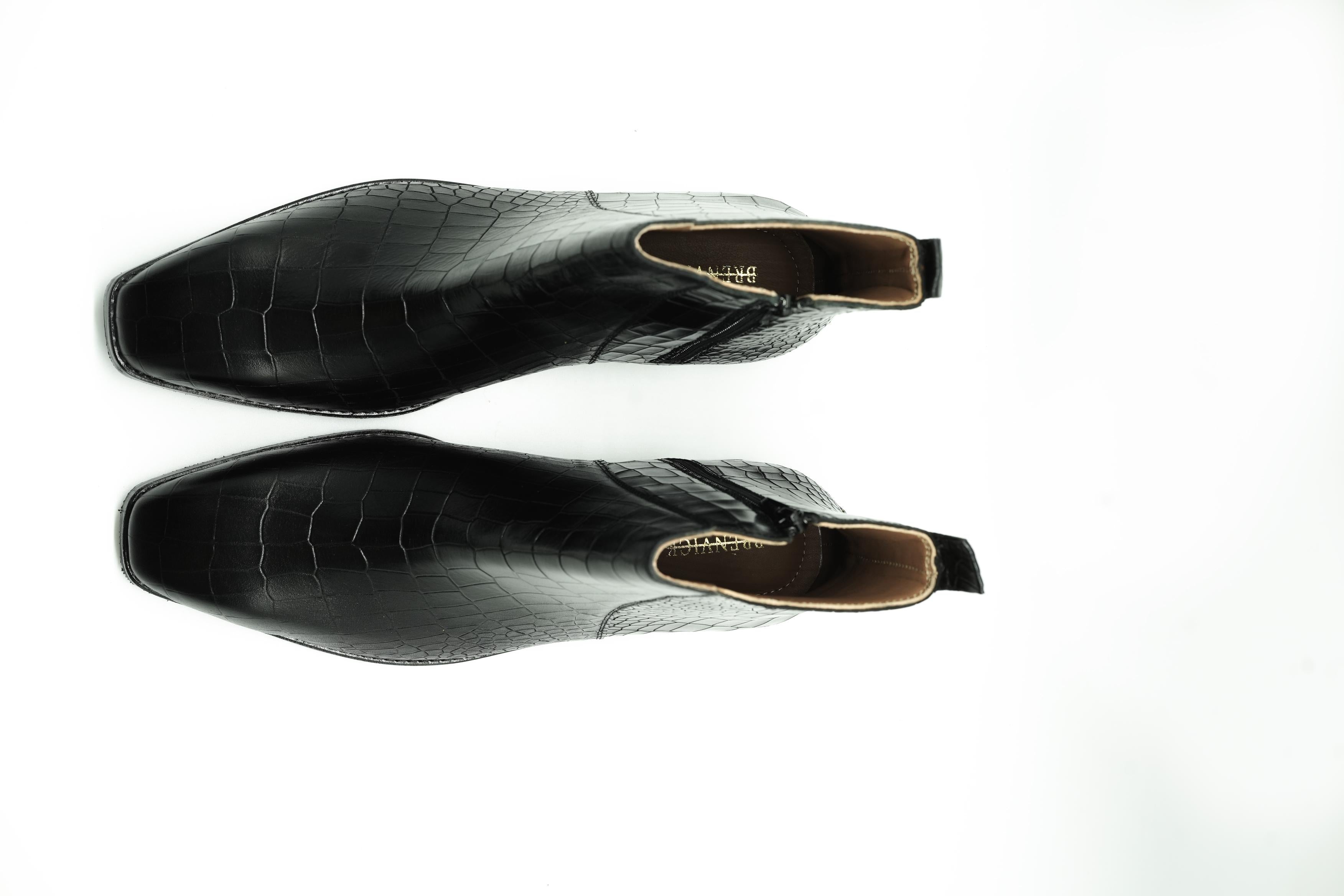 Vittorio Croc Square-Toe Chelsea Boots