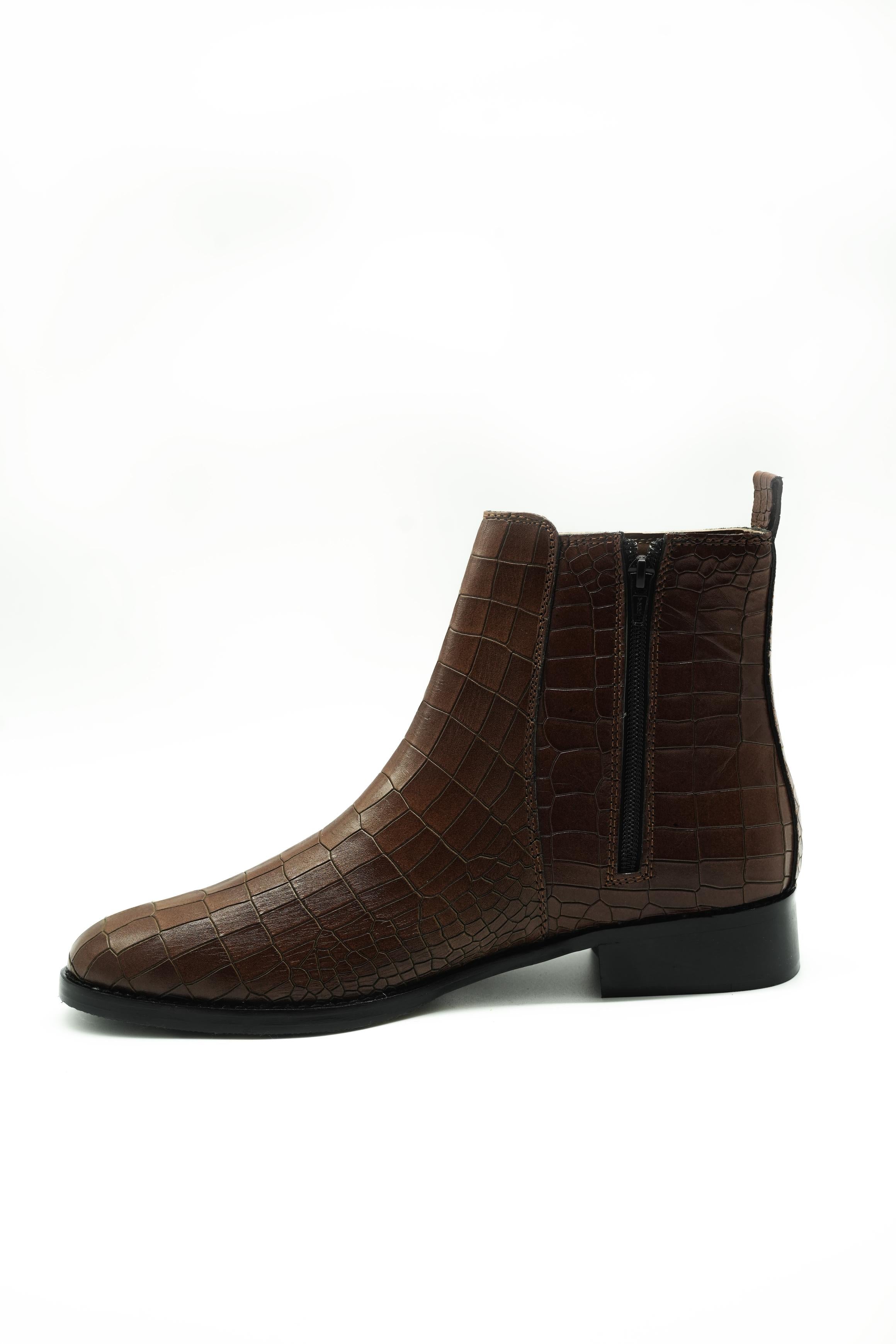 Vittorio Brown Premium Croc Chelsea Boots