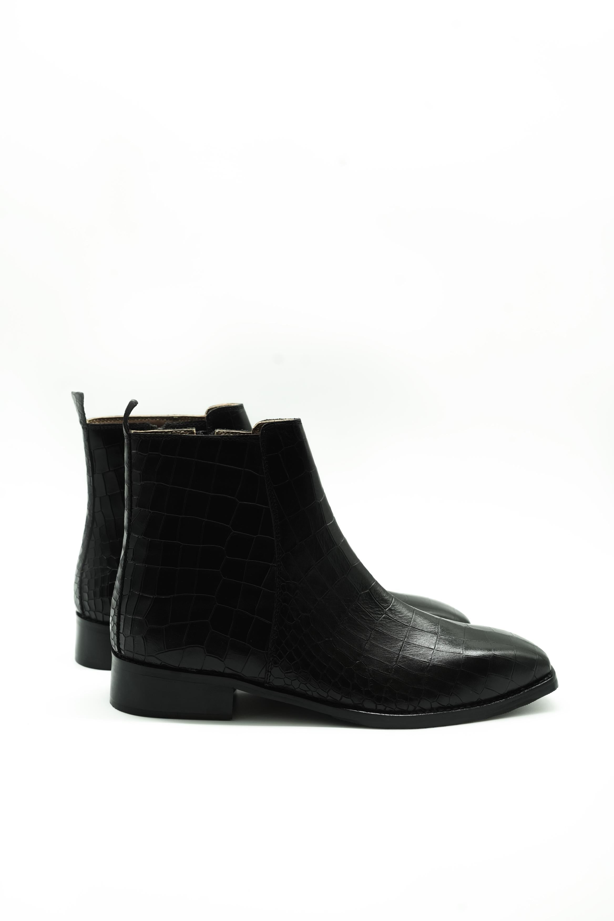 Vittorio Croc Square-Toe Chelsea Boots