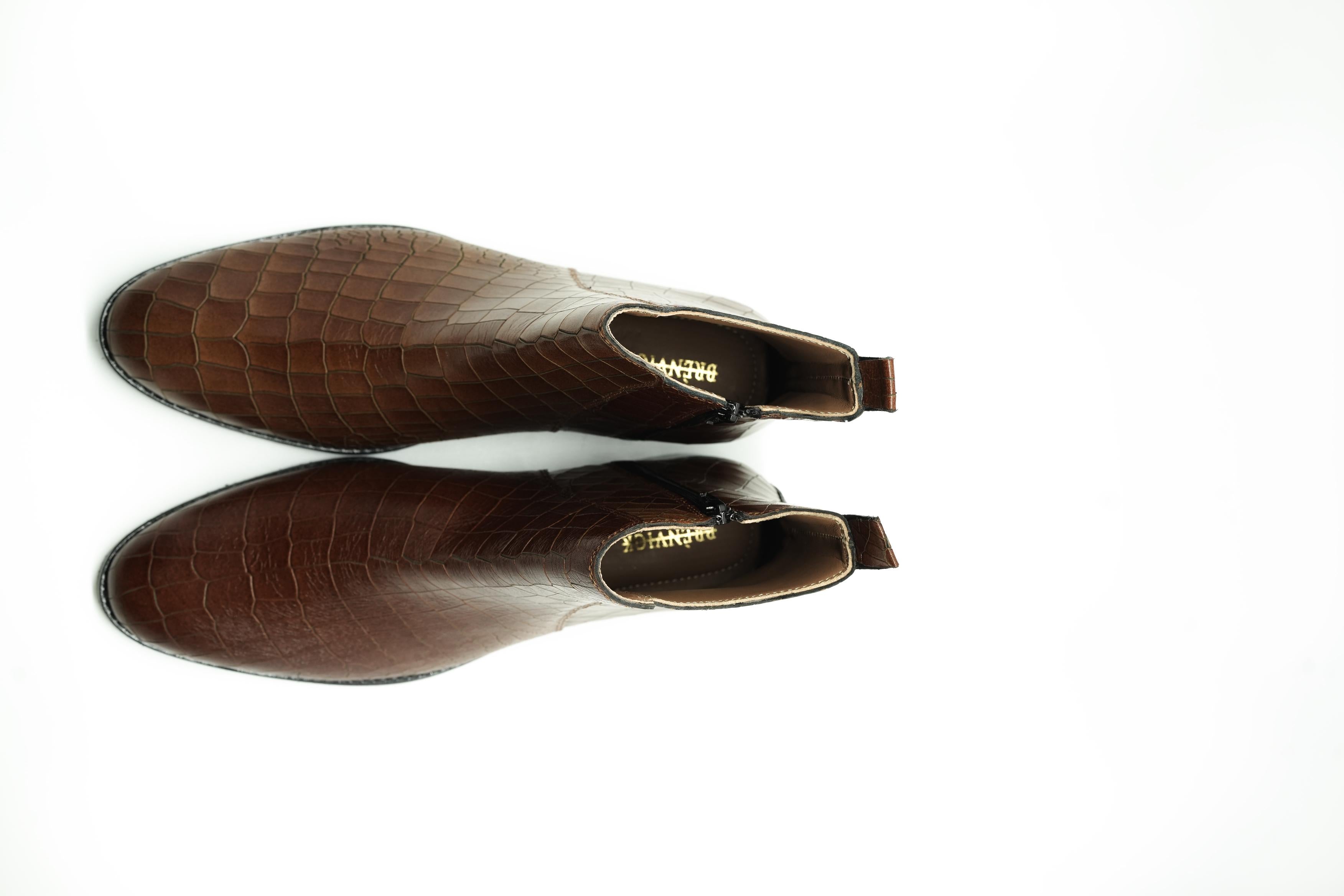 Vittorio Brown Premium Croc Chelsea Boots